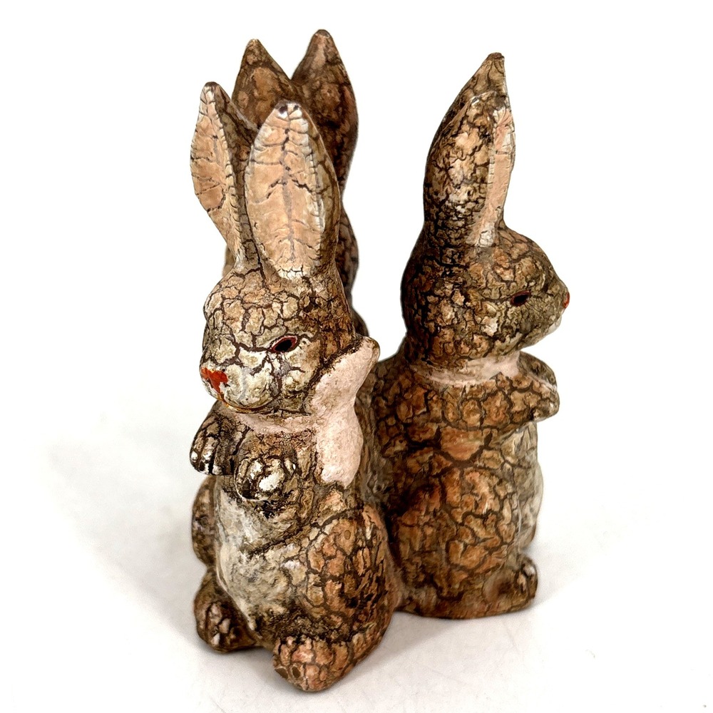 Bethany Lowe‎ Bunny Trio Figurine 3" Rabbit Easter Antique Look